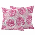 thumbnail image 1 of Pink Palm Leaf Outdoor Waterproof Pillow Covers, Tropical Vintage Grey Summer Plant Decorative Square Throw Pillowcase Sofa Cushion Sham for Patio/Couch/Chair, 20"x20" 2 Pack, 1 of 8