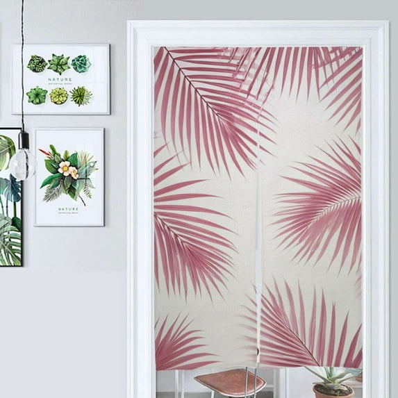Pink Palm Leaf Print Door Curtain Nordic Living Room DoorCurtain Porch Partition Curtain Kitchen Rative Half Curtain