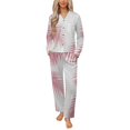 thumbnail image 1 of Pink Palm Leaf Print Womens Pyjamas Set Button Up Pyjamas Womens with Long Sleeve Top And Wide Leg Pants V-neck Loungewear Sets, 1 of 9