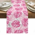 thumbnail image 1 of Pink Palm Leaf Table Runner - 108 Inch Long, Kitchen Dining Table Runner Dresser Scarves, Tropical Vintage Grey Summer Plant Farmhouse Decor for Coffee Tables Wedding Party Banquet, 1 of 8