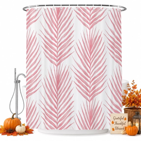 Pink Palm Leaves Shower Curtain, Waterproof Shower Curtains for Bathroom, Summer Jungle Tropical Tree Coastal Plants Washable Fabric Bathtub Curtain Set Bath Decor with 12 Hooks 48"x72"