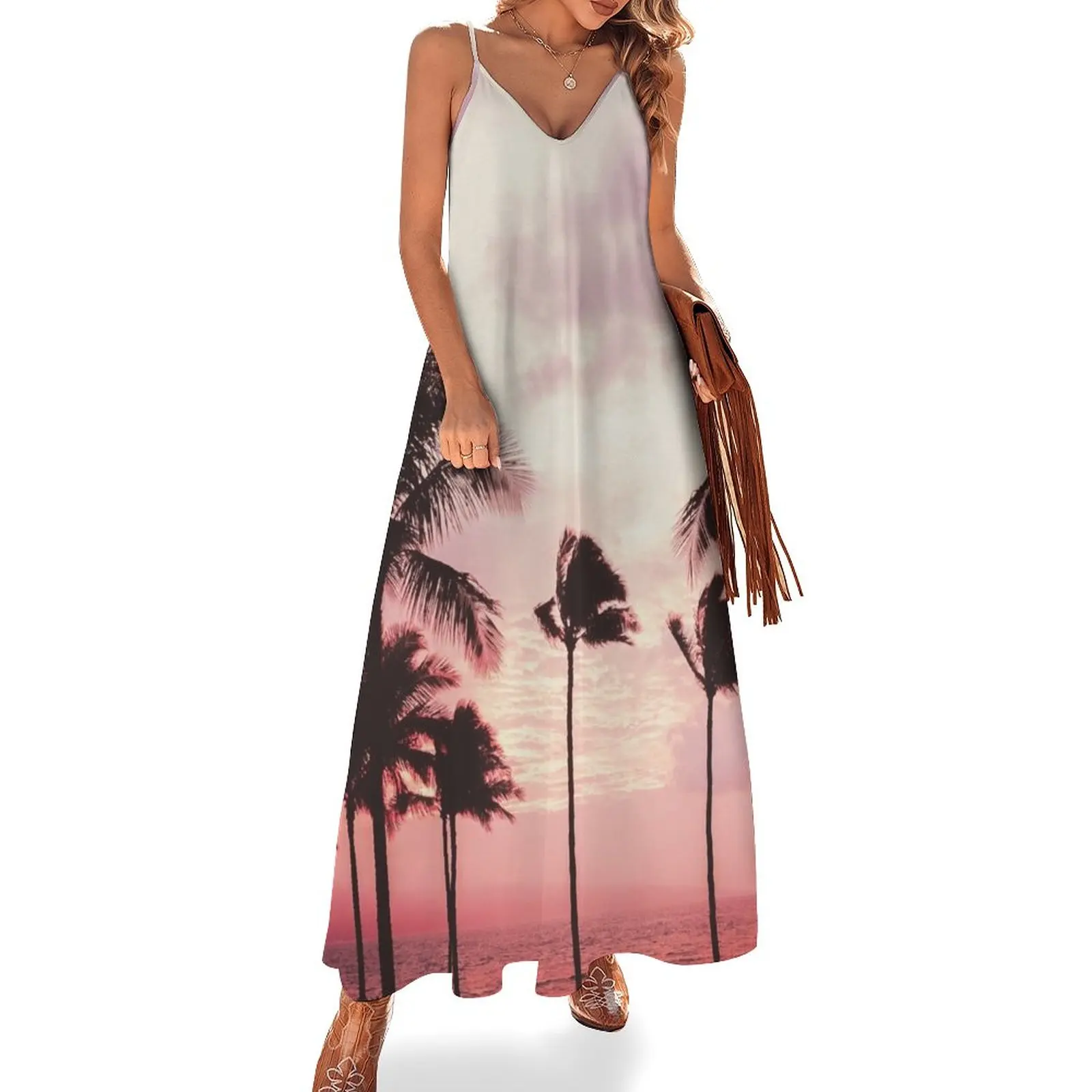 knee length dresses for ladies Tropical Print Button Front Maxi Dress - All Dresses main image 0