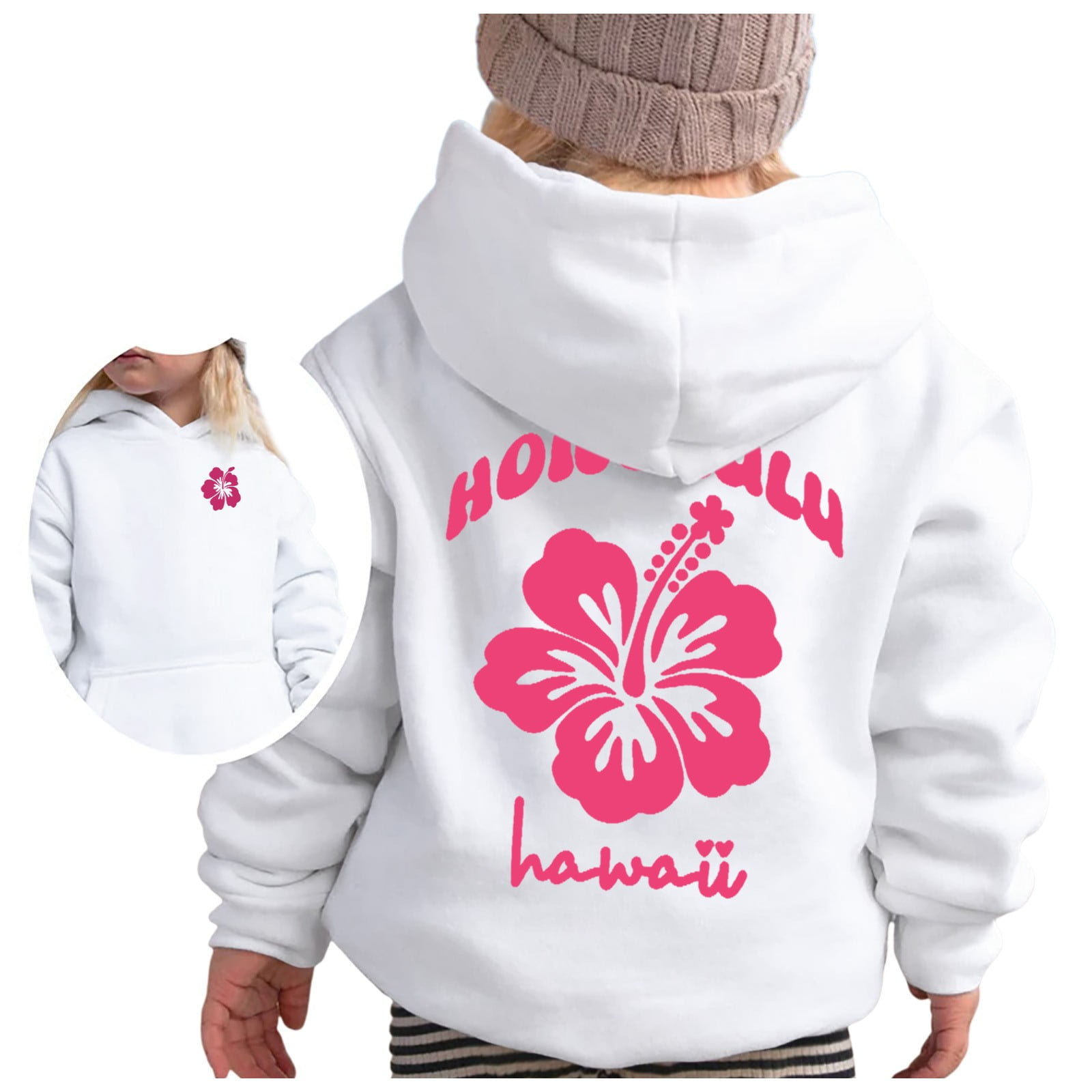 Pink Palm Puff Hoodie Girls Purple Feather Crew-Neck Sweatshirts for Girls Preppy Girls Pullover Hoodie Long Sleeve Shirts for Girls 6-7 1-White, 11-12 Years