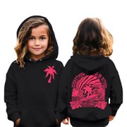 SAFEYDADDY Pink Palm Puff Hoodie for Teen Girls 2024 Pink Graphic Hoodie Cute Preppy Sweatshirt Long Sleeve Drawstring Tops With Pockets