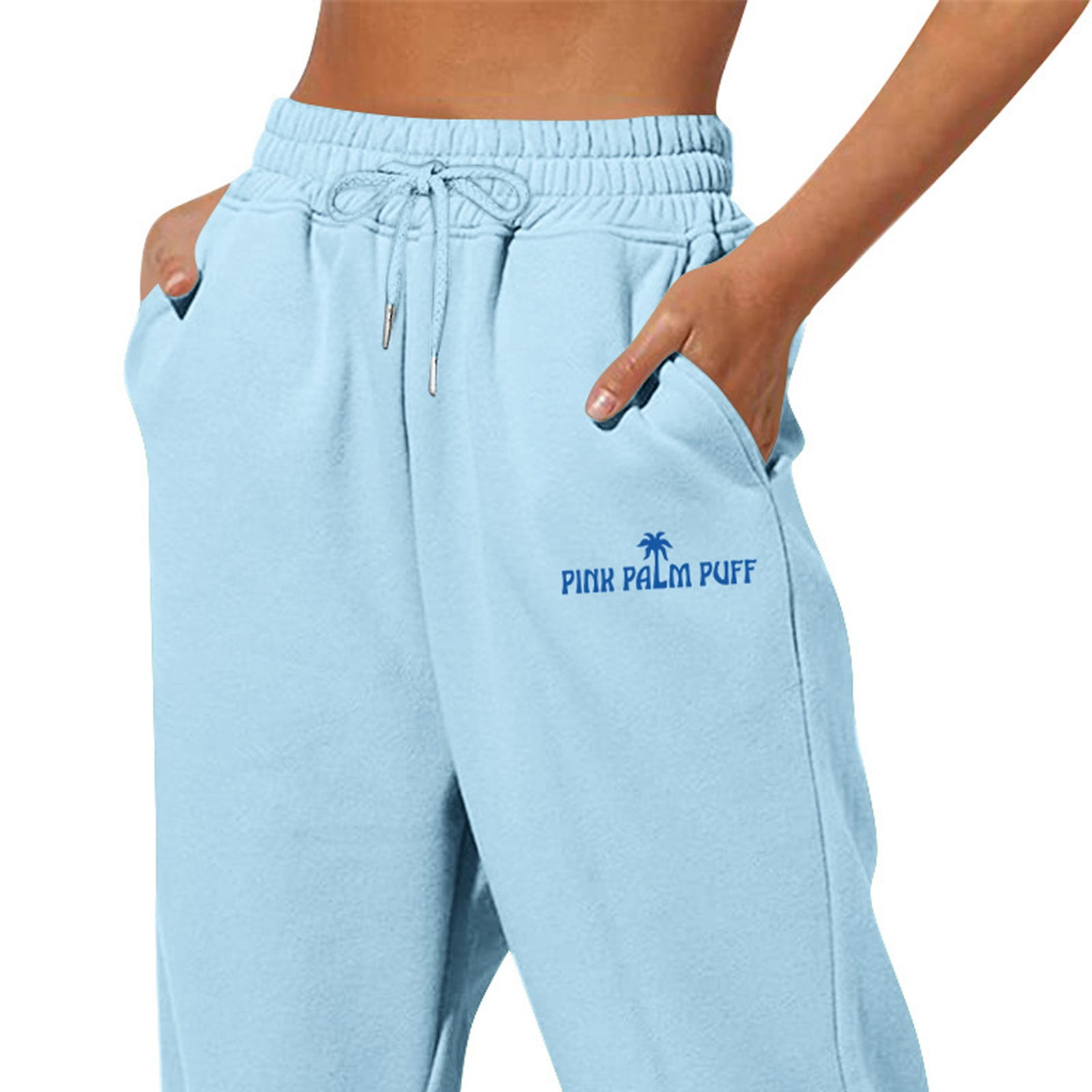 Pink Palm Puff Sweatpants Women with Pockets Drawstring Casual Sweatpants for Womens Loose Jogger Sweatpants Walmart