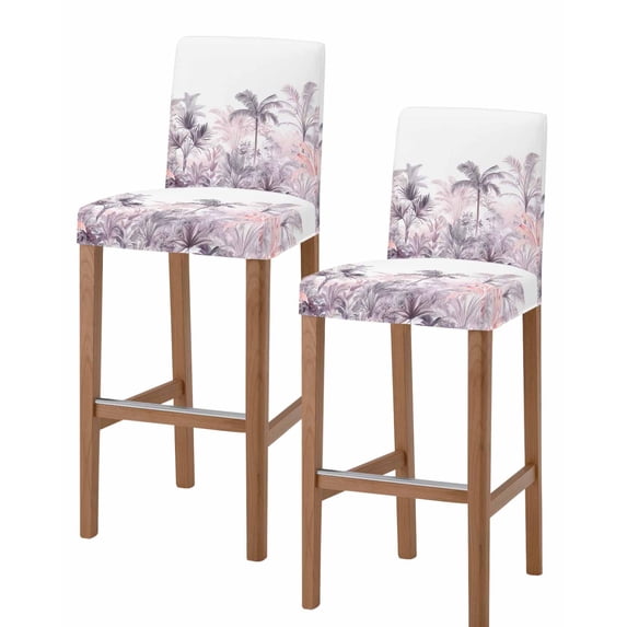 Pink Palm Tree Bar Stool Covers Set of 2, Forest Tropical Plants Flower Leaf Stretch Washable Bar Chair Covers with Backs, Removable Pub Counter Height Chair Cover for Kitchen Dining Room Cafe