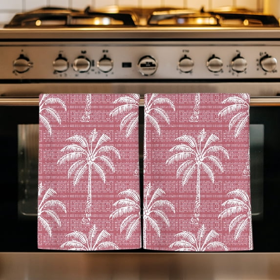 Pink Palm Tree Kitchen Towels Set of 4, Summer Botanical Tropical Tree Absorbent Dish Towels for Kitchen, Microfiber Hand Towel, Quick Drying Tea Towel for Cleaning Decorative Dishcloths