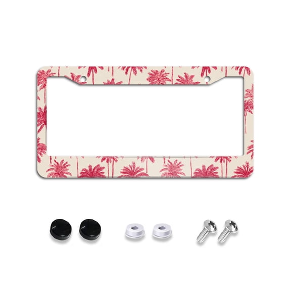 Pink Palm Tree License Plate Frames Universal Aluminum Tag Holder Cover with 2 Holes Screws for Front Rear Car Plate Decor 12x6 Inch for Women Men