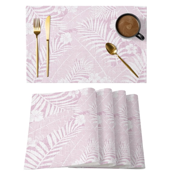 Pink Palm Tree Placemats Set of 12 Summer Tropical Plants Leaves Vintage Flowers Place Mats Indoor Wipeable Table Mats Washable Cloth Dining Table Placemats for Kitchen Holiday Party Decor 13x19 Inch