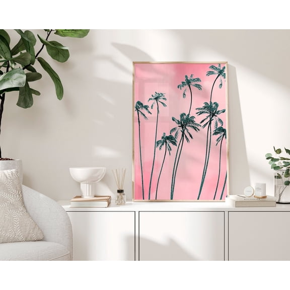Pink Palm Tree Print, Palm Trees Art, Tropical Wall Art, Boho Beach Art, Colorful Art, Coastal Art, Beach House Decor, Wall Art Poster Decor, Size 8x12 UNFFRAMED F03.1.8l182