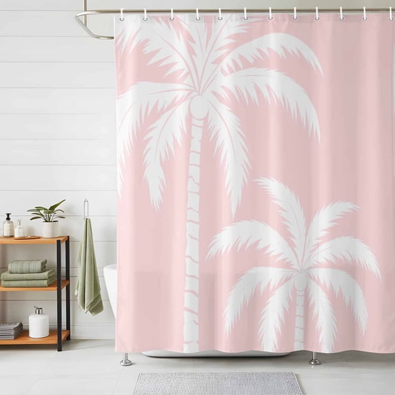 Pink Palm Tree Shower Curtains for Bathroom, Coastal Tropical Summer Coconut Plants Waterproof Fabric Shower Curtain, Decorative Bathroom Curtain for Bathtub, 36"x72", No Hooks Included