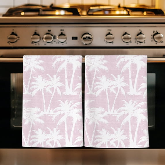 Pink Palm Tree Summer Kitchen Towels Set of 4, Beach Tropical Botanical Coastal Absorbent Dish Towels for Kitchen, Microfiber Hand Towel, Quick Drying Tea Towel for Cleaning Decorative Dishcloths