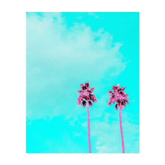 Pink Palm Tree Twins - Palm Springs California Photography Unframed Wall Art Print 30 x 40 inches