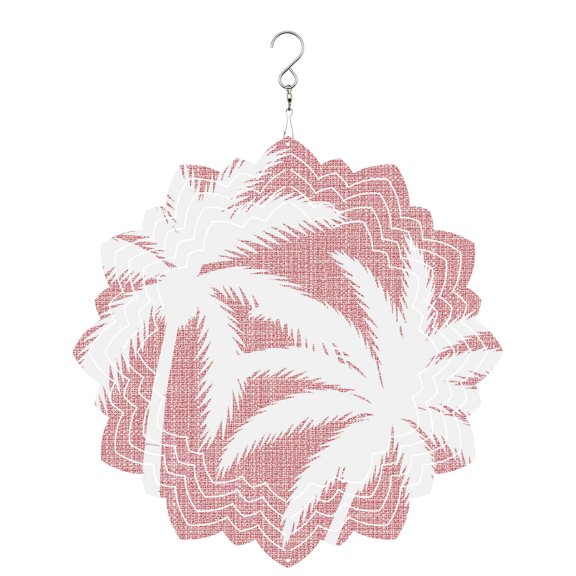 Pink Palm Tree Wind Spinner for Garden Yard 8In, Summer Tropical Beach Country Tree Leaf Linen Texture 3D Stainless Steel Kinetic Hanging Wind Spinners Rustproof Outdoor Decor for Lawn Patio Home
