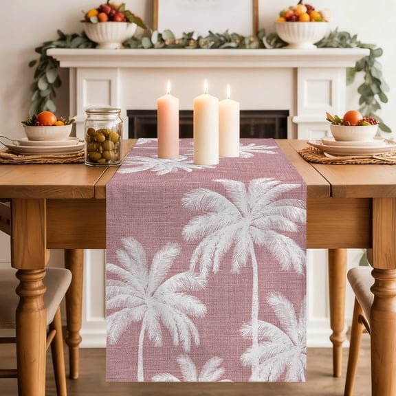 Pink Palm Trees Dining Table Runner, Summer Beach Tropical Farmhouse Washable Table Runners Kitchen Coffee Table Center Decor for Home Party Holiday Wedding 13 x 36 Inches