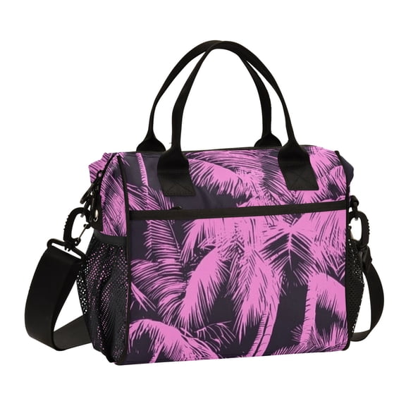 Pink Palm Trees Lunch Bag Insulated Lunch Box Leakproof Reusable Cooler Tote Adjustable Shoulder Strap for Men Women 9L