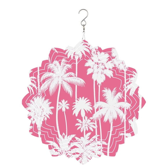 Pink Palm Trees Wind Spinner for Garden Yard 8In, Summer Beach Tropical Botanical Tree Silhouette 3D Stainless Steel Kinetic Hanging Wind Spinners Rustproof Outdoor Decor for Lawn Patio Home