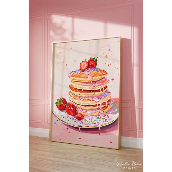 Pink Pancake Poster Retro Kitchen Wall Art Food Decor, Unframed Paper Poster 8x10in