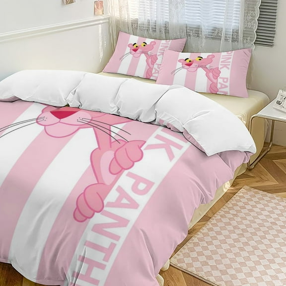Pink Panther Bedding Sets 3 Piece Pillow Case And Duvet Set for Bedroom Dormitory Hotels Travel, 86"x70"