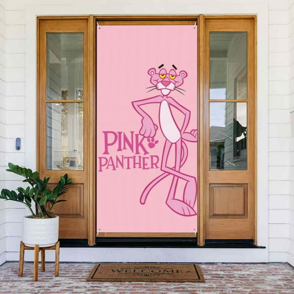 Pink Panther Birthday Party Door Banner Decorative For Front Door Walls Windows Poster Movie Game Anime,35.4 X 72.8