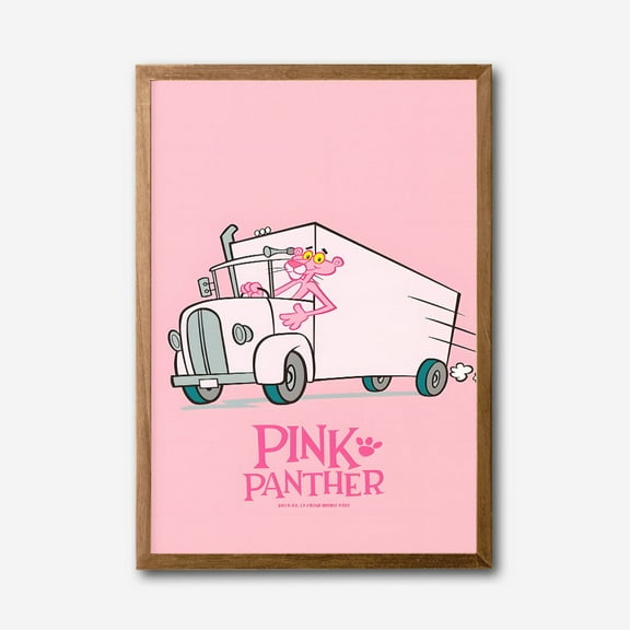 Pink Panther Driving Truck Canvas Wall Art, Cartoon Character Print, Framed Modern Home Decor, Playful Kids Room Artwork, Vibrant Pop Culture Wall Decor