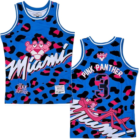 Pink Panther Leopard Print Men's Headgear Classics Embroidered Basketball Jersey (X-Large, Blue)