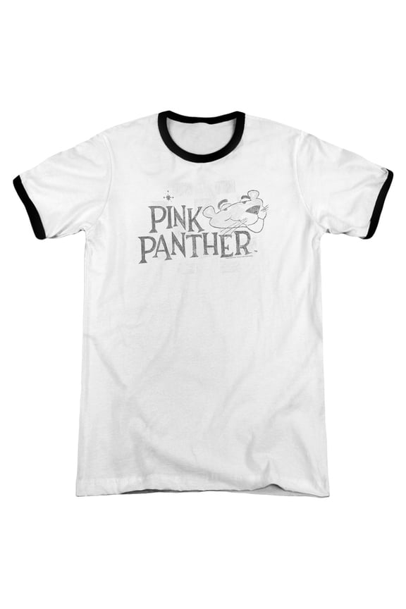 Pink Panther Sketch Logo Adult Ringer T-Shirt White Black