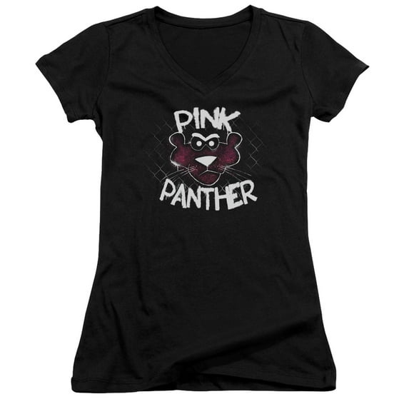 Pink Panther Spray Panther Junior Women's V-Neck T-Shirt Black