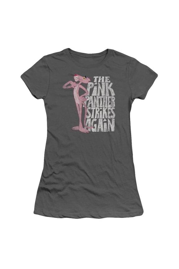 Pink Panther Strikes Again Junior Women's T-Shirt Sheer Charcoal