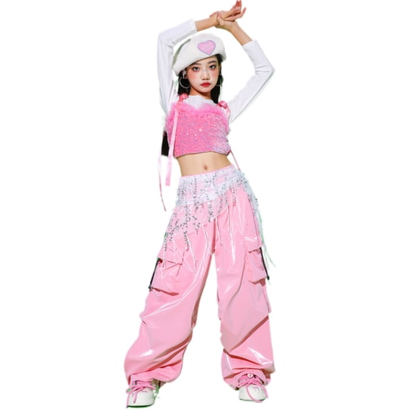 Pink Pants Kids Sparkly 90s Hop Festival Outfit Cute Clothes for Girls 11-12 Years