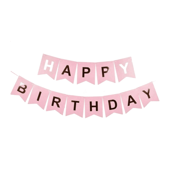Pink Paper Happy Birthday Pennant Banner with Metallic Lettering, Reusable, 13 Flags