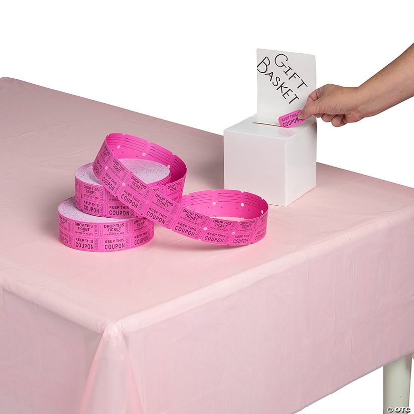 Pink Paper Raffle Tickets & White Cardstock Box Kit – 15 Pieces