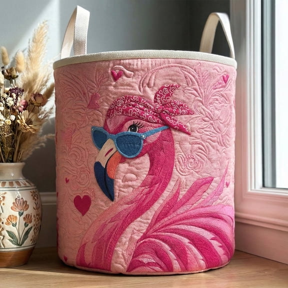 Pink Paradise Pair Quilted Laundry Basket, Clothes Hamper Storage Bag, Housewarming Gift Ideas, Gift For Mom