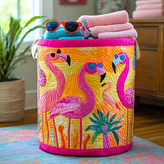 Pink Paradise Quilted Laundry Basket, Clothes Hamper Storage Bag, Housewarming Gift Ideas, Mother's Day Gifts, Birthday Gift