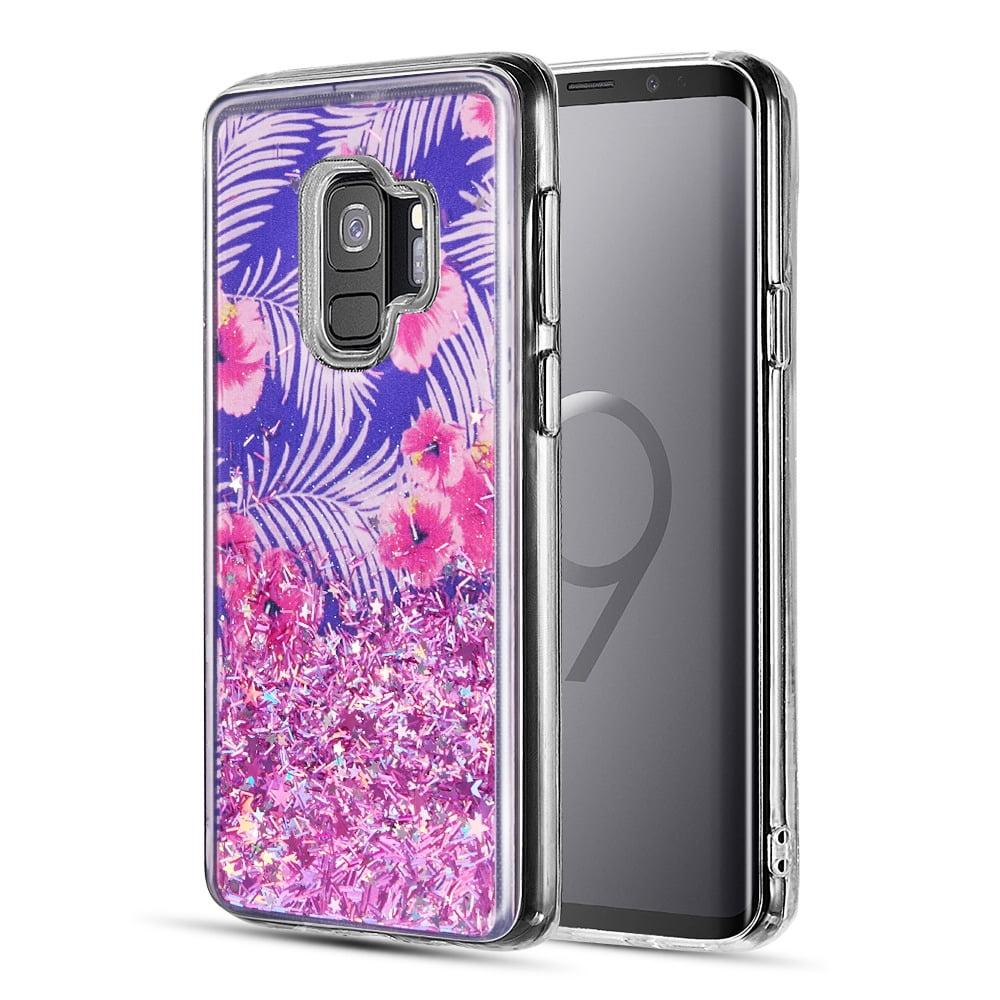 Pink Paradise Sparkling Waterfall Protective Case for Samsung Galaxy S9 Plus (Exact Perfect Fit)