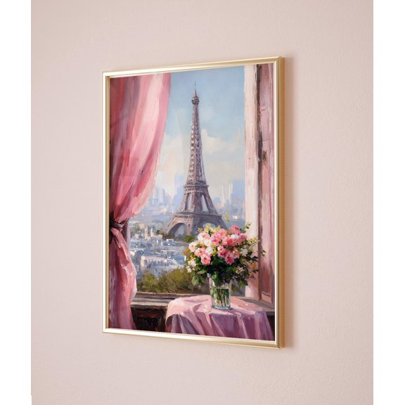 Pink Paris Art Poster Eiffel Tower Girly Coquette Room Floral Aesthetic Wall Poster, Unframed Poster Size 8x12