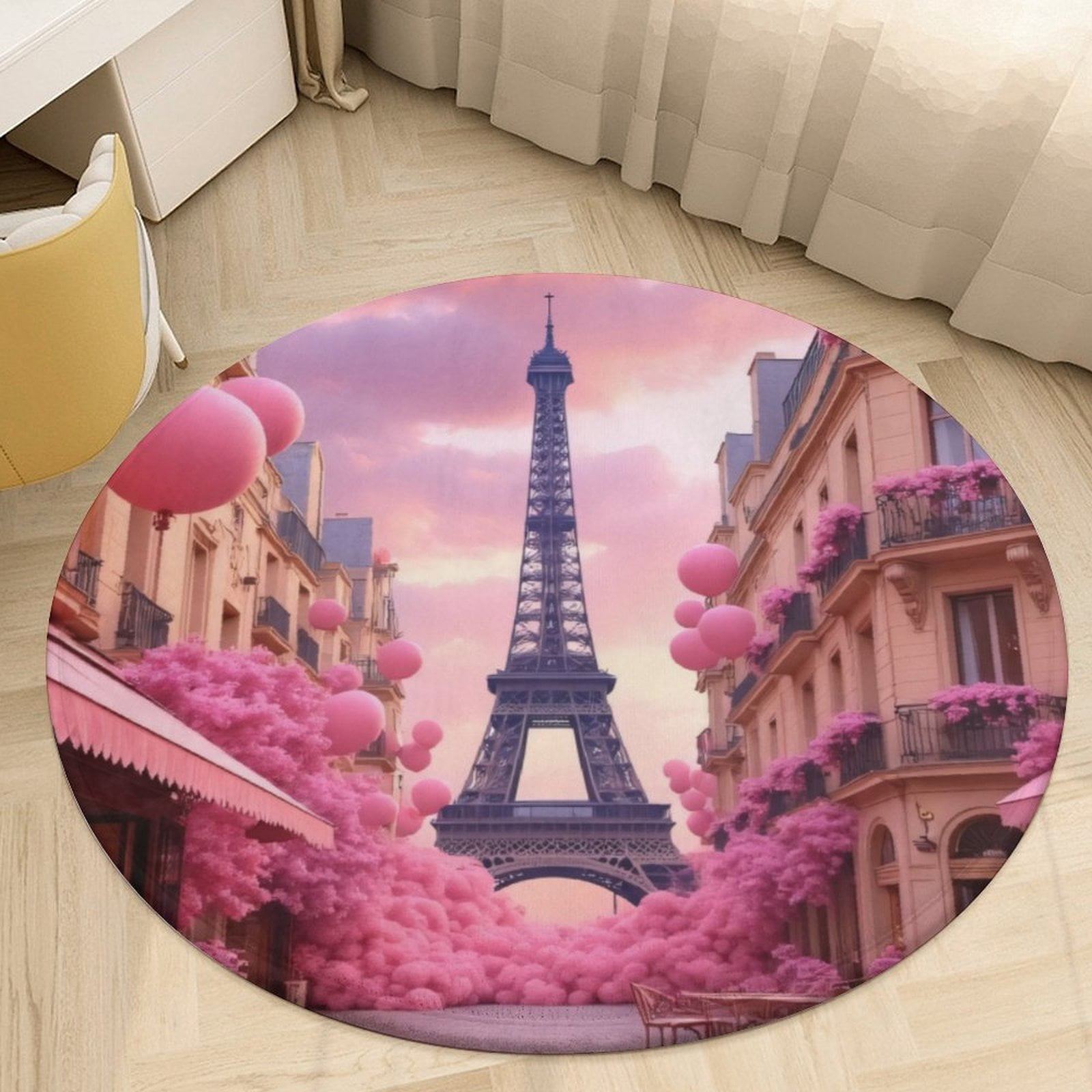 Pink Paris Balloons Round Area Rugs for Bedroom Living Room, 6FT Soft ...