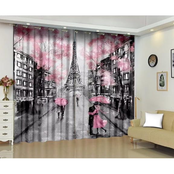 Pink Paris Eiffel Tower Blackout Curtains for Bedroom Living Room French Style Darkening Grommet Curtain 63 Inches Long Window Drapes Treatment Room Decor,2 Panels Set, 42''W x 63''L