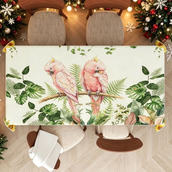 Pink Tablecloth Pattern Pink Parrot Sunflower Pattern Rectangle Tablecloth, Easy Clean Table ...