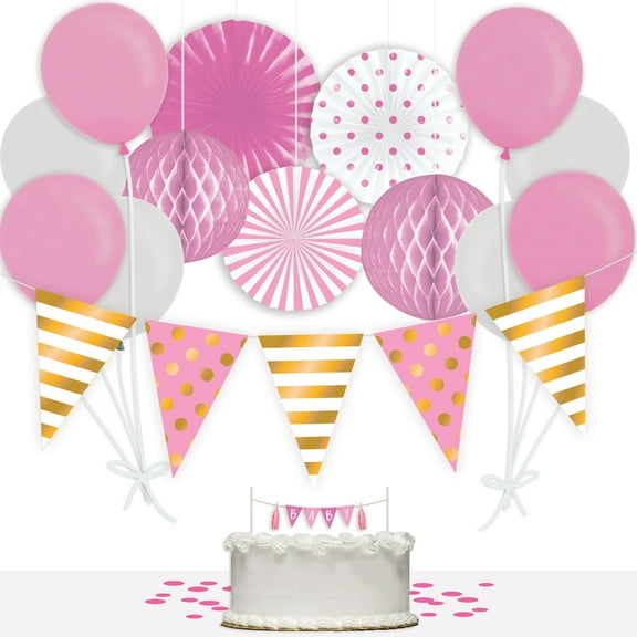 Way to Celebrate Pink Party Decoration Kit 36-Piece with Balloons & Banner
