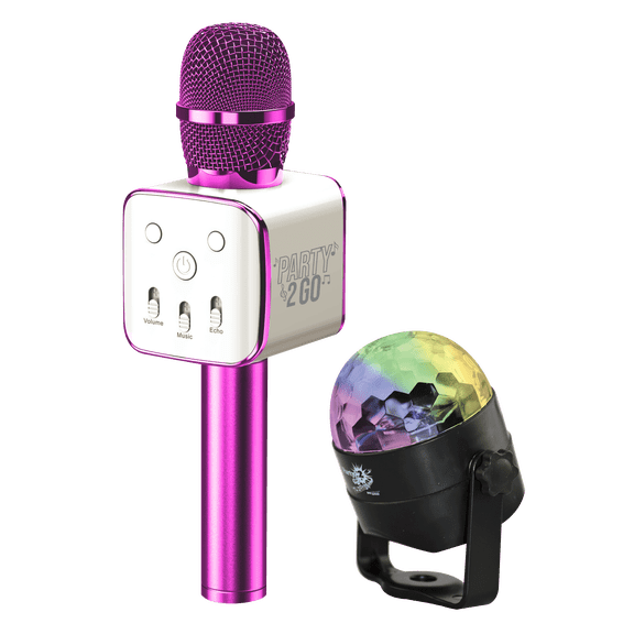 Pink Party2Go Bluetooth Karaoke Microphone and Disco Ball Set (WE-P2G-Pink)