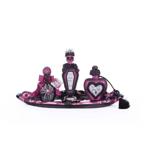 Katherine's Collection 7.25" Pink Passion Vanity Tray with Bottles Set Halloween Decoration 28-428154