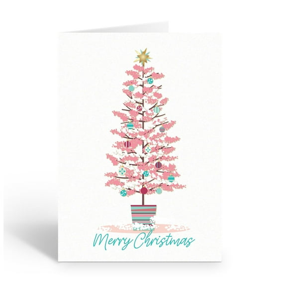 Pink Pastel Christmas Tree Holidy Card - 12 Cards and Envelopes - Christmas - B1