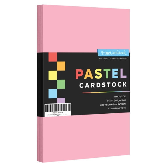 Pink Pastel Color Card Stock, 67Lb Vellum Bristol Cardstock Paper, 11 x 17”, 50 Sheets per Pack