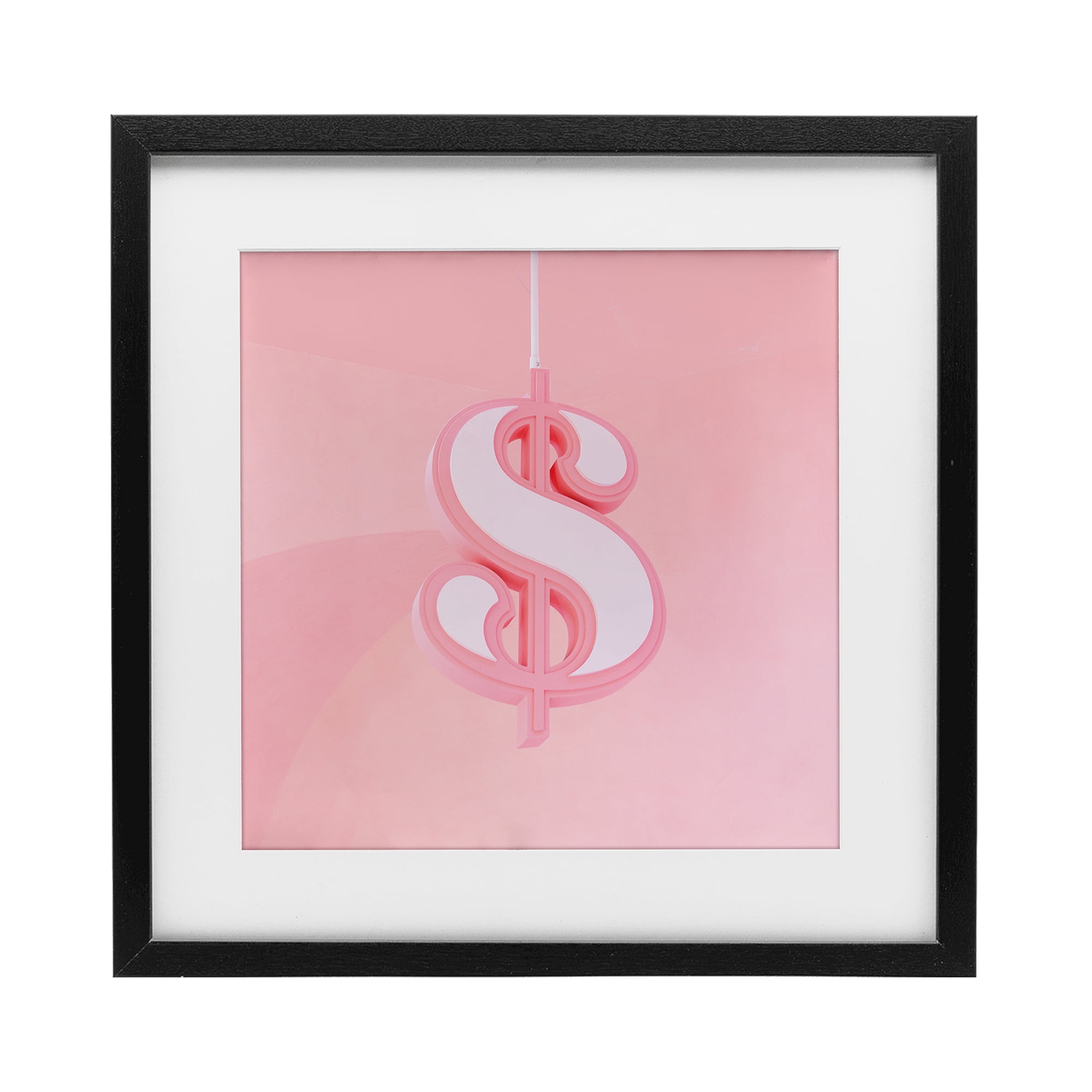 Pink Pastel Dollar Sign Black Framed Print Under Glass, design by LISH Creative