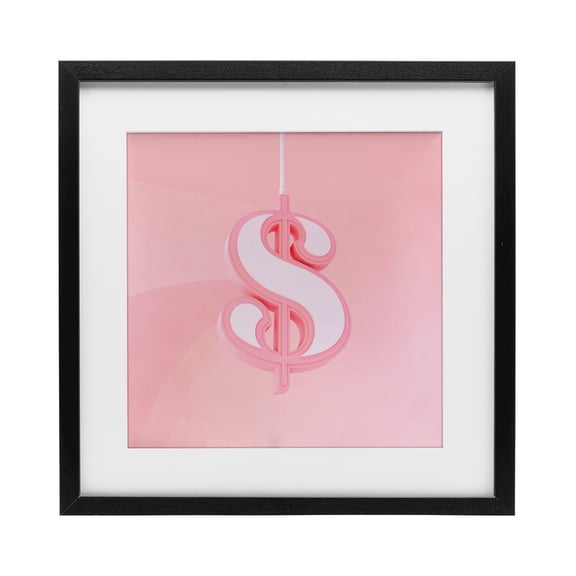 Pink Pastel Dollar Sign Black Framed Print Under Glass, design by LISH Creative