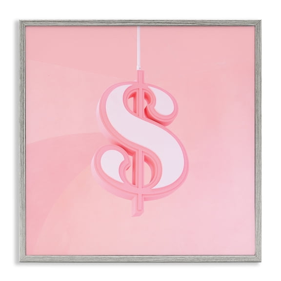Pink Pastel Dollar Sign Gray Framed Giclee Art, design by LISH Creative