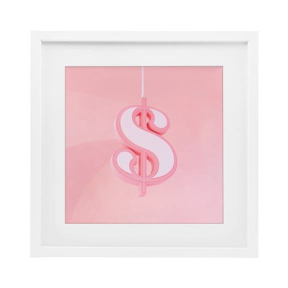 Pink Pastel Dollar Sign White Framed Print Under Glass, design by LISH Creative