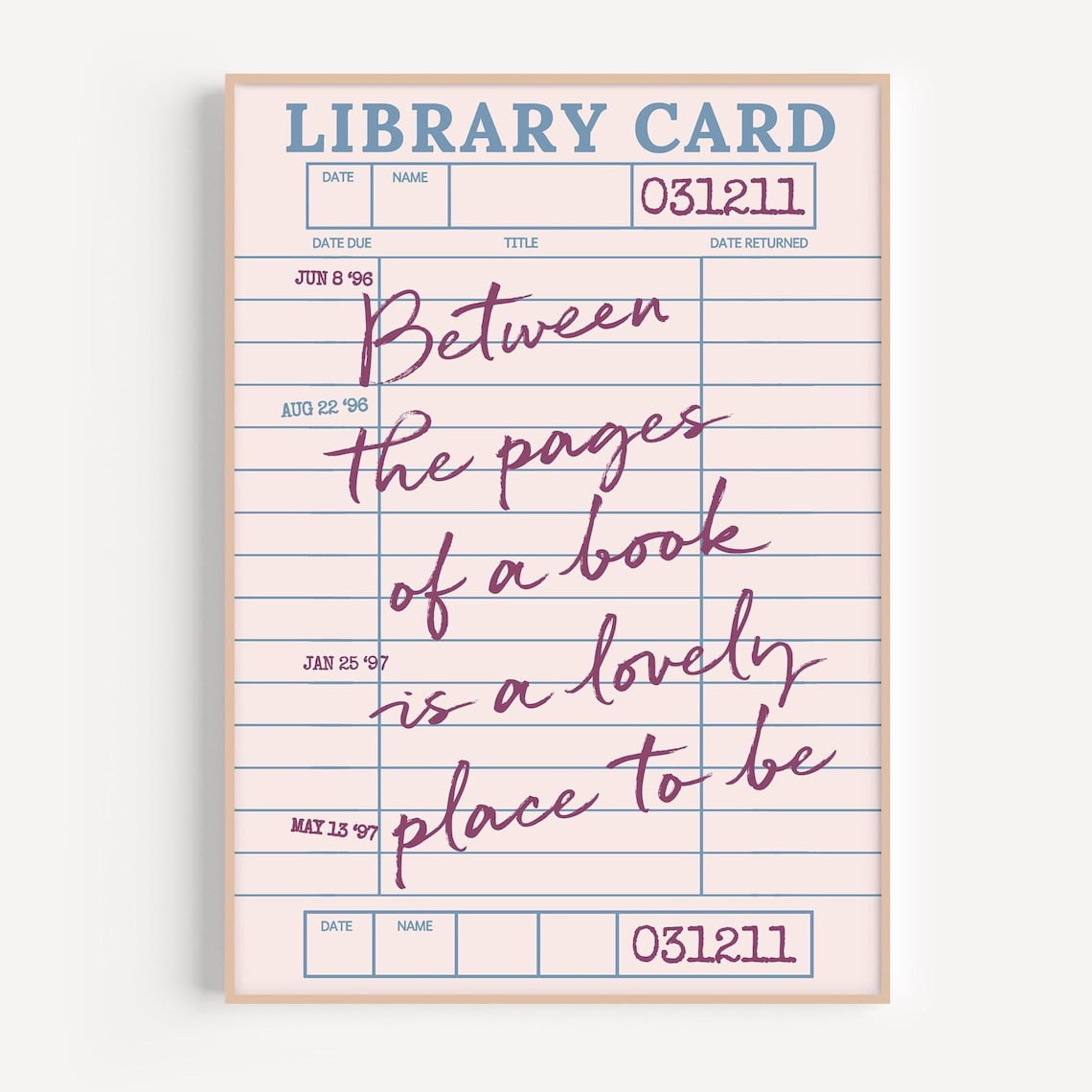 Pink Pastel Library Card Wall Art Book Lover Quote Printable for ...