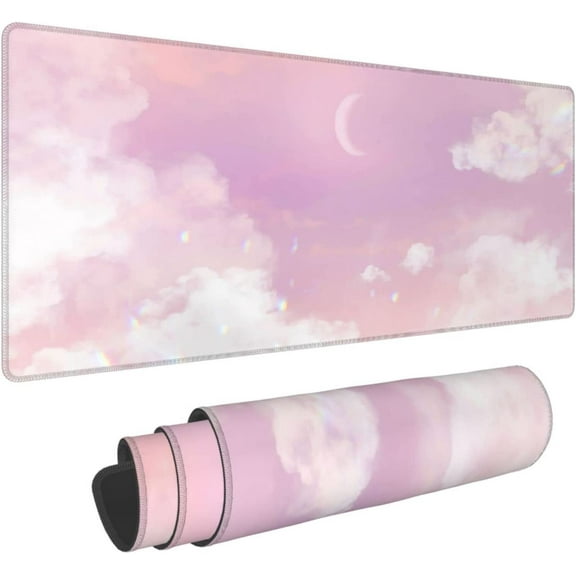 Pink Pastel Moon Mouse Pad XL Large Gaming Mouse Pad Long Desk Pad Mousepad, 31.5 X 11.8 Inch